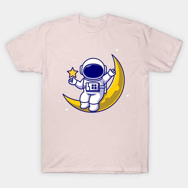 Astronauts Sitting On The Moon With Star Cartoon T-Shirt by Catalyst Labs